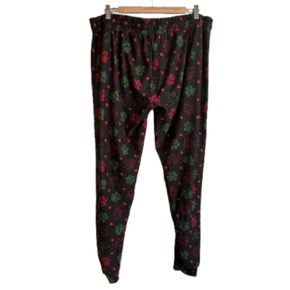 Black Lounge Pants with Red and Green Floral Print - Picture 5 of 6